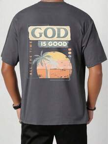 Tween Boy 热带花卉印花圆领短袖 T 恤上衣，夏季 - 深灰色 - 查看 2