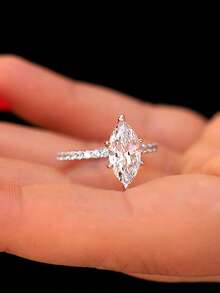 1pc 2 Carat Romantic Brilliant 6-Prong Moissanite & Pave Diamond Engagement Ring, S925 Sterling Silver Luxury Engagement/Promise/Anniversary Ring, Women's Jewelry Gift, Christmas Gift - Six-prong Marquise Diamond Moissanite Ring - 2ct - View 12