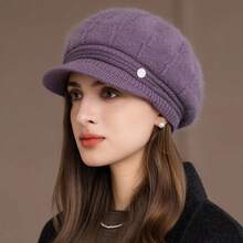 New Fashion Winter Hat For Women With Brim, Dandy Fur-Lined Plush Hats For Women, Casual Rabbit Fur Blend Knitted Hat - Khaki - View 9