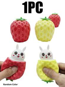 1/4个可爱草莓兔挤压玩具，趣味搞怪礼物，适合儿童、青少年和成人，可作为减压玩具，卡通造型可爱，适合旅行和玩耍，也适合自闭症儿童作为教育玩具，适合复活节、万圣节、感恩节、生日等各种场合，趣味新颖，可挤压变形，蓝色适合男孩，粉色适合女孩，可放入复活节篮子和圣诞袜中。（手工涂漆部分可能存在轻微错位。） - 彩色 - 查看 13