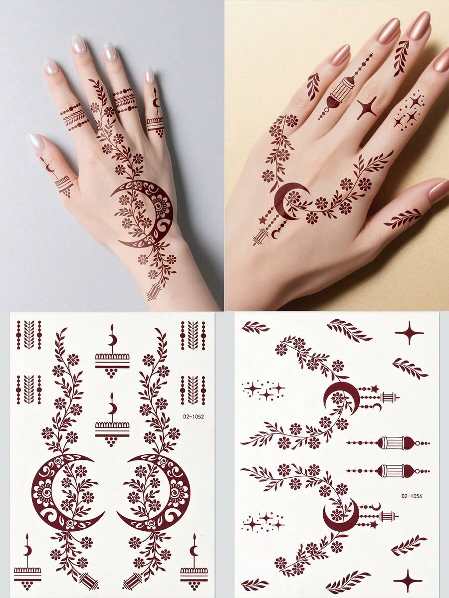 2 miếng dán hình xăm tạm thời hình hoa henna màu nâu, hình xăm nghệ thuật trên cơ thể, thích hợp cho vẽ trên cơ thể, thiết kế Mandala.