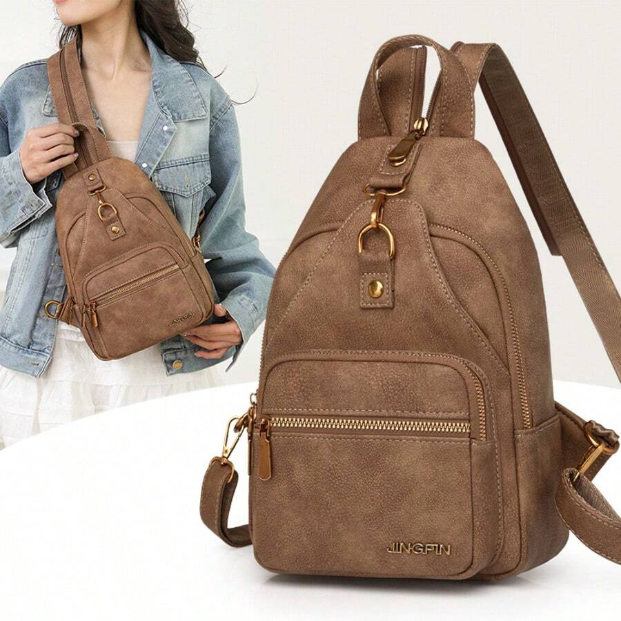 Women's Versatile Shoulder Bag Crossbody Travel Backpack Large Capacity Casual Backpack Brown - màu nâu - Xem 1