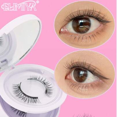 2对自然交叉短款磁性假睫毛，带佩戴器，可重复使用，防水，无需胶水