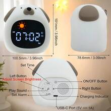 Ready To Rise 儿童睡眠训练器，儿童闹钟，多功能儿童训练器，幼儿睡眠训练闹钟，带日夜显示、小狗夜灯、舒缓音乐和“可以起床”闹铃，适合幼儿和儿童，帮助孩子保持睡眠，唤醒闹铃，助眠，双闹铃，贪睡功能，夜灯，7 种颜色可选，6 种自然音效，5 级音量控制，是万圣节和圣诞节送给孩子（男孩和女孩）的理想礼物。