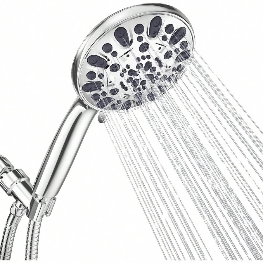 LZYMSZ Shower Head With Handheld Spray, 7 Spray Settings High Pressure Removable Showerhead With Stainless Steel Hose, Hand Held Shower For Bathroom, RV Camper Travel Use, Chrome - Chrome - 查看 1