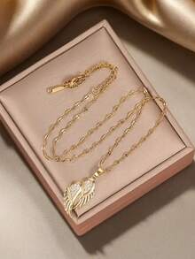 1pc Angel Wings Pendant Necklace, Fashion Jewelry Gift Suitable For Men And Women, Elegant For Daily Wear, Ideal For Halloween, Christmas, Teacher's Day, Holiday And Birthday Gifts