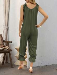 女士休闲纯色打结吊带背心哈伦裤，适合约会和度假