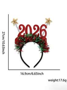 1pc Mixed Color Christmas 2026 Digit Headband, Unisex Hair Accessories, New Year Party Decorative Headband, Star & Streamer Holiday Party Hair Clip