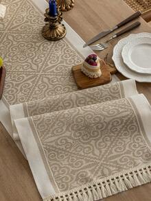 1pc Waterproof Table Runner With Tassels, Suitable For Home Decor, Wedding, Restaurant, Living Room - Coffee Brown - View 3