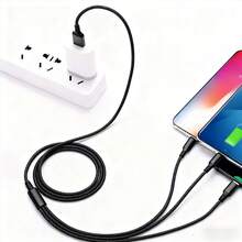 Ładowarka samochodowa 100 W + plecione kable ładujące USB 3 w 1, z podwójnym szybkim ładowaniem PD i 4 portami USB, kompatybilne z 'em, odpowiednie do codziennych dojazdów do pracy, długich podróży, ładowania podczas jazdy, akcesoria samochodowe do długich podróży - Czarne - Zobacz 3