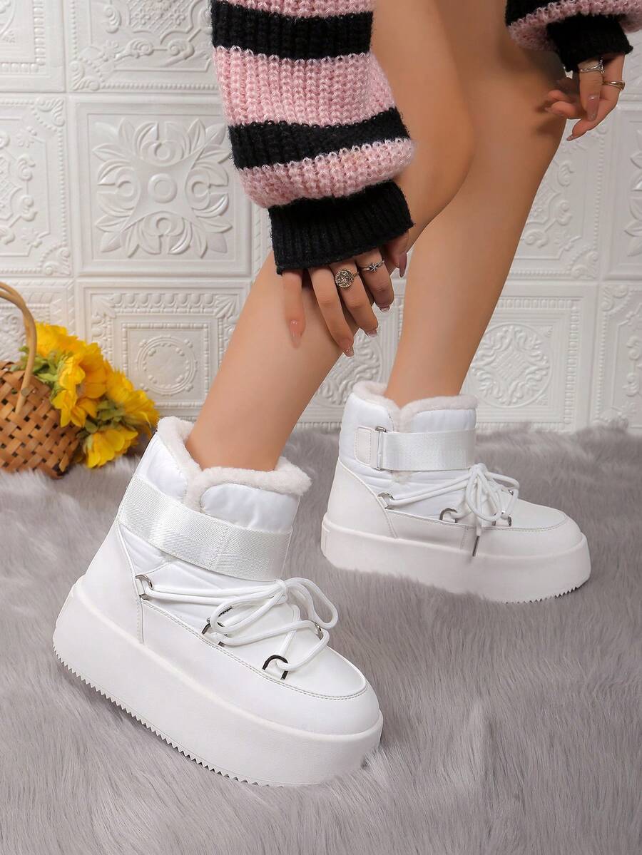 Women's Thick Sole Snow Boots, Fashionable & Warm For Winter - JJ62 White - View 1