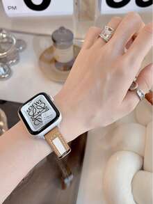 简约时尚帆布表带，兼容 Series 1/2/3/4/5/6/7/8/9/10/SE/Ultra，金属表扣快拆设计，适用于 38mm、40mm、41mm、42mm、44mm、45mm 和 49mm 表盘尺寸，商务休闲轻便款。 - 焦糖色 - 查看 3