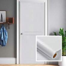 1 Roll White Wood Grain Peel And Stick Wallpaper, Waterproof Removable Textured Vinyl Wood Grain Wallpaper, Suitable For Tables, Countertops, Cabinets, Living Room, Bedroom, Bathroom, Wooden Doors, Houses, Home Decor, Furniture Renewal, Easy To Peel And Stick - White - View 3