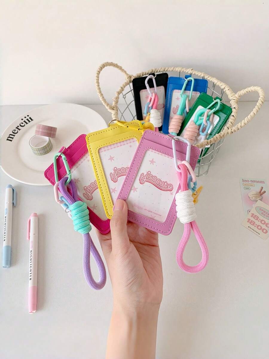 照片卡夹 照片卡展示框 Y2K 照片卡架 照片卡钥匙扣收纳包 女士装饰迷你钱包 小钱包 卡包 手腕钱包 照片卡夹 挂绳 - 彩色 - 查看 1