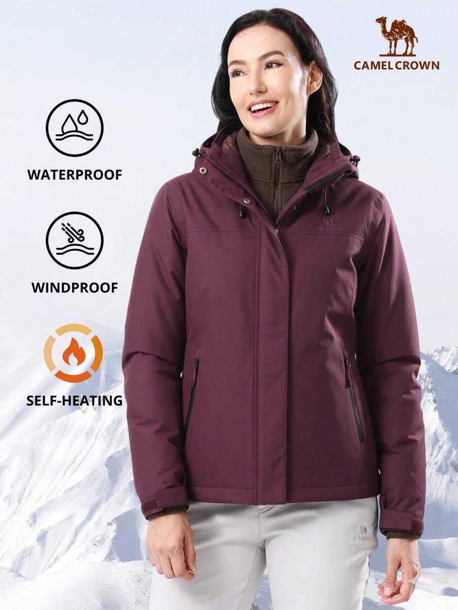 CAMEL CROWN 女士三合一防水滑雪服,抓绒内衬保暖防风,适合雪地户外活动 - 紫色 - View 1