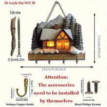 2D扁平木质乡村小屋造型钥匙架，可壁挂，装饰玄关、客厅及其他家居空间 - 彩色 - 查看 13