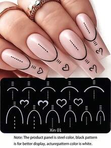 1pc Heart French Line Nail Art Stamping Plate, Hollow Heart Valentine's Day Y2K Style Sliver Printing Template Nail Art Accessory Tool Nail Salon DIY Nail Supply