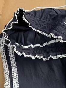 美式街头风宽松拼接条纹休闲运动裤，小码 - 藏蓝色 - 查看 4