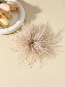 One Piece Set/Creative Handmade Unique Bohemian Style Feather Flower Brooch, Exaggerated Design Feather Flower Brooch, Elegant Niche Style, Suitable For Women's Daily Wear, Banquets, Parties, Any Occasion, Also An Ideal Gift For Her, Summer Headwear - Màu Khaki - Xem 2