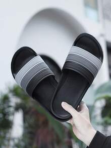 男士运动拖鞋，加厚EVA鞋底，轻便休闲室内/室外凉鞋，适合夏季户外、海滩和休闲场合 - 黑色 - 查看 5