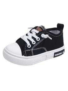 1 Pair Baby Sneakers, Fashion New Spring/Autumn Children Small White Shoes, Soft Bottom Non-Slip Toddler Boys Casual Canvas Shoes - Black - View 5