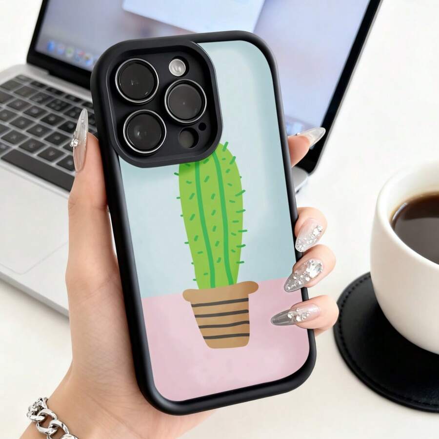Funda de Teléfono Diseño de Planta de Cactus para  15 Pro Max  14 Pro  13  12  Galaxy S23 S22 S21 Protector de Teléfono Funda de Pareja Regalo para Novio Novia Regalo de Vacaciones - Burdeos - Ver 1