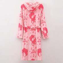 1件女士/学生双色提花珊瑚绒柔软吸水保暖休闲家居服可爱连帽浴袍、家居服、睡衣、长袍、礼物 - 彩色 - 查看 5