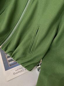 GMFP Women's Casual Elegant Loose Solid Color Pocket Zipper Long Sleeve Round Neck Jacket, Women's Autumn/Winter Bomber Jacket, Green Wool Coat, Women's Winter Jacket, New Year/Valentine's Day