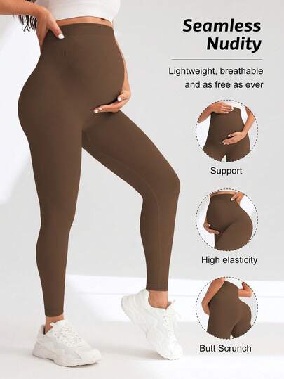 Maternity High Waist Seamless Elastic Solid Color Leggings