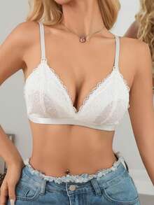 Maternity Solid Color Lace Trim Nursing Bra (No Padding) (Please Order One Size Up) - White - View 4