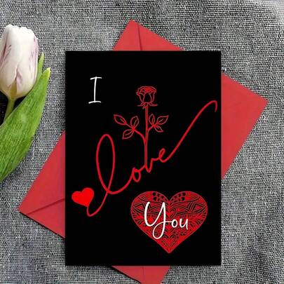 1pc Elegant "I Love You" Red Rose Birthday Greeting Card - Perfect For Husband, Wife, Men And Women, Includes Birthday Wishes And Heartfelt Message Space, Great For Celebration, Anniversary And Parties, 4.7" X 6.7", Blessing Gift (With Envelope), Suitable For All, High-Quality Printing