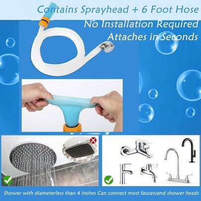 Slip-On Tub Hose 6FT Flexible Bathtub Faucet Sprayer Attachment For Cleaning Pet