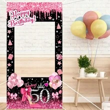 1 pieza Marco de fotos de color oro rosa para fiesta de cumpleaños, Marco de fotos de feliz cumpleaños, Decoración de cumpleaños, Fondo fotográfico para fiesta, Accesorio y decoración de fotomatón para interior/exterior - Multicolor - Ver 4