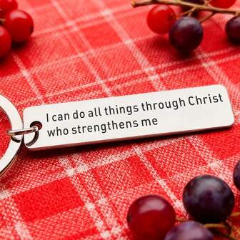 1 pieza Llavero con versículo bíblico grabado en acero inoxidable, "Todo lo puedo en Cristo que me fortalece", colgante con acabado espejo, regalo para amigos, familia, adecuado para Navidad, cumpleaños
