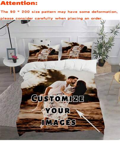 3PCS Customized 90g Duvet Cover (1 Duvet Cover+2 Pillowcases), Customized Couple Photo Duvet Cover, Favorite Photo Polyester Fabric Digital Printing Pattern, Suitable For Male And Female Families With Couples. Attention: The Size Of 90 * 200 May Have Some Deformation