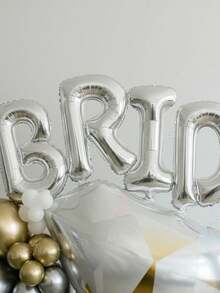 62 piezas/Set Decoración de fiesta nupcial Conjunto de globos | Globo de foil gigante en forma de anillo de diamante dorado + Globos de látex de 10" en dorado/plateado/blanco | Globo de foil plateado de 16" con la letra "NOVIA", decoración para despedida de soltera, fiesta de novia - Multicolor - Ver 8
