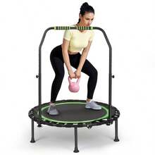 Fitness Trampoline Indoor For Home, Foldable Mini Trampoline With Grab Bar, Height Adjustable, Workout & Cardio Training, Load Capacity 150 Kg For Adults - Green - View 3