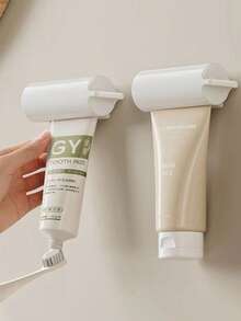 1 pieza Exprimidor de pasta de dientes tipo slouchy, soporte de pasta de dientes montado en la pared, herramienta dispensadora de pasta de dientes para el baño - Blanco - Ver 1