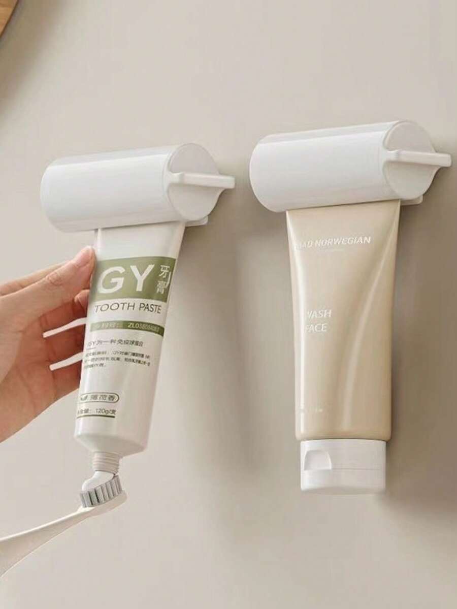 1 pieza Exprimidor de pasta de dientes tipo slouchy, soporte de pasta de dientes montado en la pared, herramienta dispensadora de pasta de dientes para el baño - Blanco - Ver 1