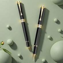 Stylo à bille de luxe pour cadres/Stylo cadeau d'affaires noir simple/Stylo de signature de bureau à écriture fluide/Stylo à bille élégant pour hommes et femmes/Stylo de calligraphie pour étudiants/Recharge de stylo remplaçable - Noir - Voir 2