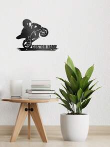 1pc Custom Name Motocross Rider, Biker-Doing-Freestyle Metal Wall Art Personalized Little Dirt Bike Boy Name Logo Home Motorcycle Decoration Rider Decoration - For Boys Room - Metal - Personalized Gift For Who Love Motorcycles