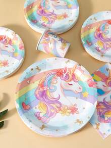 100/25/10 piezas Platos, Servilletas y Vasos Desechables de Unicornio Arcoíris, Suministros para Fiestas con Tema de Unicornio, Adecuado para 25 Invitados, Platos de Papel Desechables Vajilla para Fiestas Adecuado para Cumpleaños, Boda, Fiesta Familiar y Picnic - Multicolor - Ver 5
