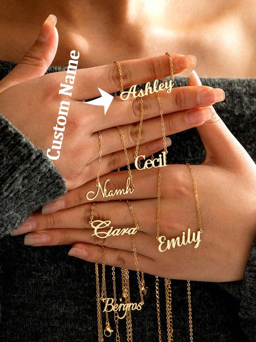 1 Personalized Customized Name Necklace, Stainless Steel Jewelry Pendant Necklace, Customized Christmas Gift, Bridesmaid Fashion Accessory, Simple And Casual Old Money Style, Colorful Football, Mom Style, Customized Exclusive And Unique Gift Suitable For Girlfriend, Mom, Family, Friends, Daughter, Anniversary, Birthday, Daily Wear, Graduation Ceremony, Mother's Day, Valentine's Day, Wedding, Christmas Gift, Mother's Day Gift - Gold 2 - View 1