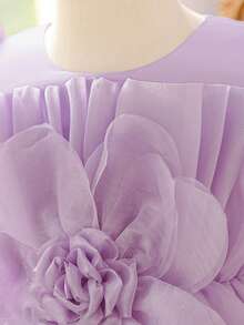 Vestido elegante de tul con purpurina 3D con cuello redondo y flores para niñas, adecuado para fiestas de cumpleaños, bodas y salidas, no incluye diadema - Púrpura malva - Ver 7