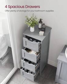 带4个抽屉的浴室柜，抽屉柜，30 x 30 x 82厘米，适用于客厅、厨房和走廊，节省空间，神秘灰色浴室配件，回到学校 - 淺灰色 - 查看 2