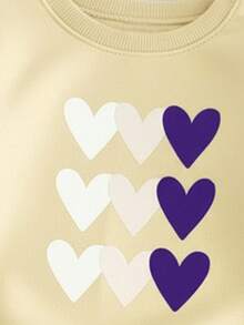 两件套女童长袖印花卫衣和运动裤套装，时尚可爱卡通设计，秋冬季 - 杏色 - 查看 3