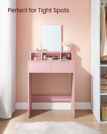 Modern Jelly Pink Dressing Table With Large Mirror, 2 Drawers & 3 Compartments - Pink - View 2