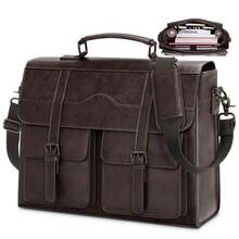 NEWHEY 17 Inch Men's Vintage Leather Messenger Bag, Magnetic Closure Large One Shoulder Laptop Briefcase For Office, Travel, College - Multicolor - View 5