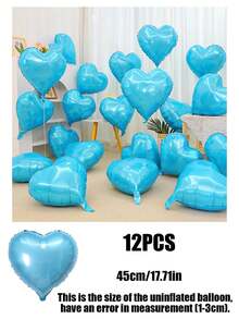 12pcs 18 Inch Red, White, Black, Cream, Gold, Rose Gold, Pink, Silver, Blue Heart-Shaped Aluminum Foil Balloons, Suitable For Birthday Party, Wedding Engagement, Confession, Love Party, Valentine's Day, Anniversary, Event Party Decoration - Multicolor - View 18