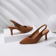 Kitten Heels Women Slingback Pointed Closed Toe Pumps Wedding, Party, Commuting, Footwear - Nude - 查看 8